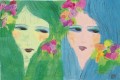 Two Ladies with Flowers in their Hair Modern